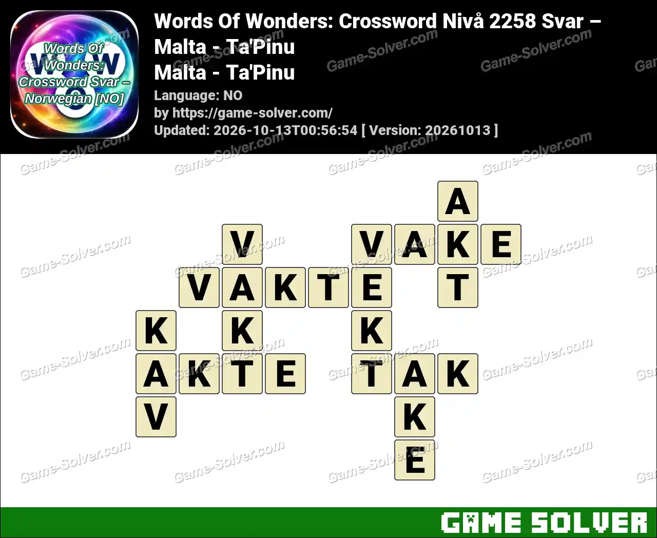 Words Of Wonders: Crossword Nivå 2258 Svar – Malta – Ta’Pinu